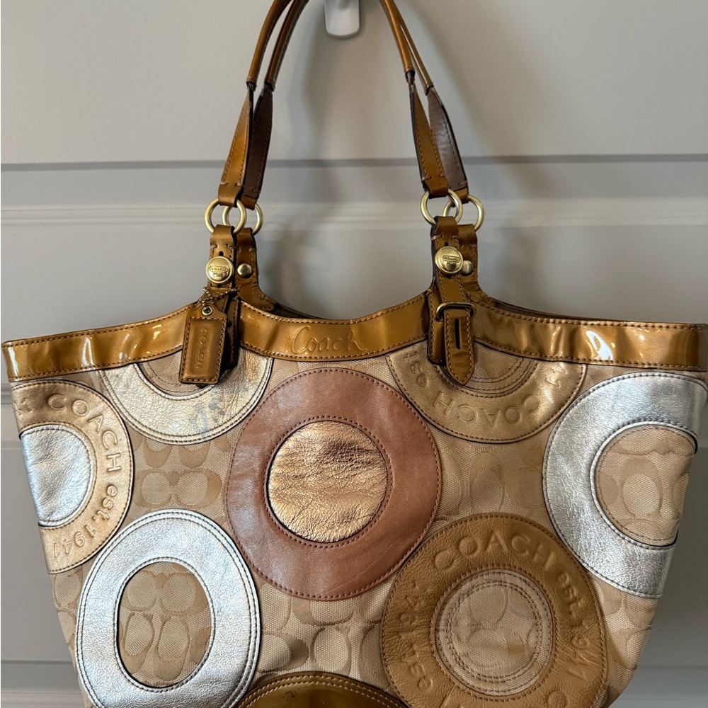 Coach Brown And Silver Patchwork Tote - image 1